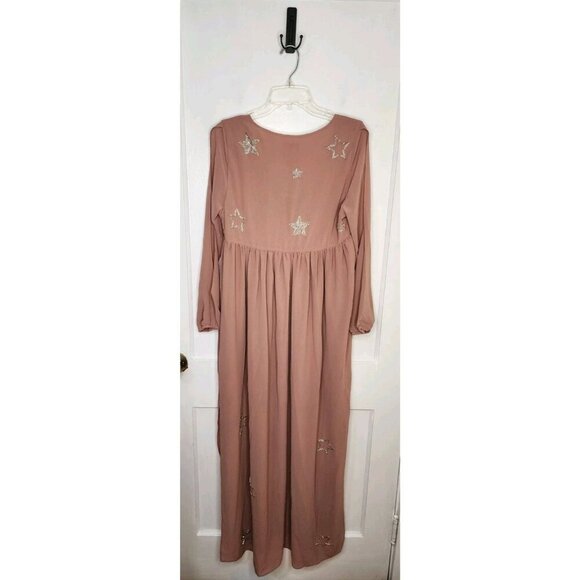 NWT Size Small Chaser Blush Pink Beaded Star Maxi Dress Slit Sleeves - Picture 2 of 9